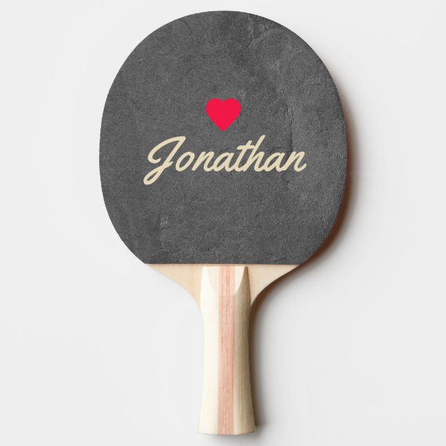 Mörk Skiffersten Vintage Hjärta Signatur Pingisracket (Baksidan)