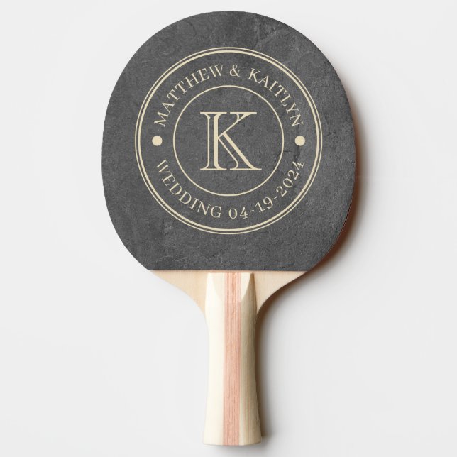 Mörk Skifferstens Vigselmonogram Pingisracket (Baksidan)