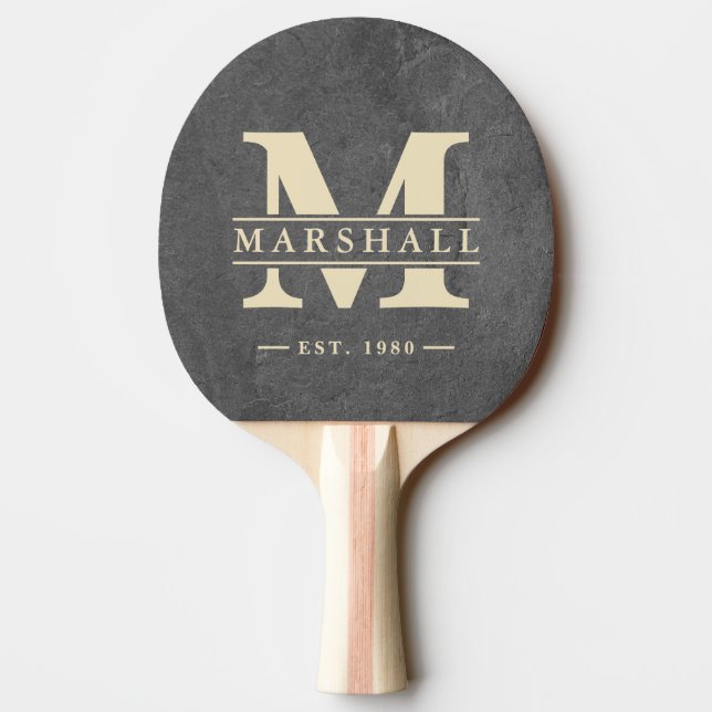 Mörk Skifferstensmonogram & Namnöverlägg Pingisracket (Baksidan)