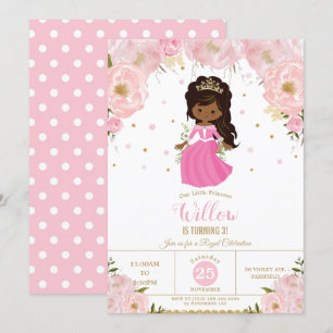 Mörk Skin African Princess Rosa Blommigt födelseda Inbjudningar