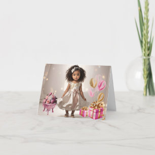 Mörk Skin Curly Hair Girl's Birthday Card Kort