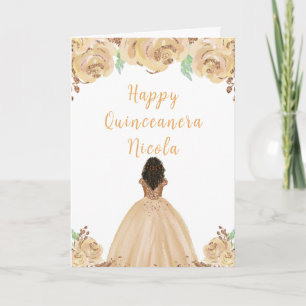 Mörk Skin Princess Blommigt Quinceanera Kort