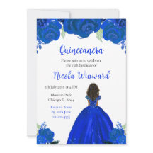 Mörk Skin Princess Blue Blommigt Quinceanera