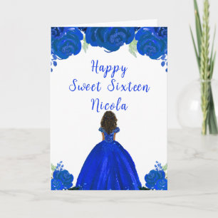 Mörk Skin Princess Blue Blommigt Sweet sixteen Kort