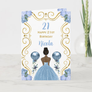 Mörk Skin Princess Blue Grattis på födelsedagen Kort