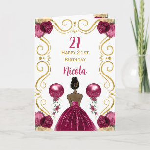 Mörk Skin Princess Burgundy Grattis på födelsedage Kort