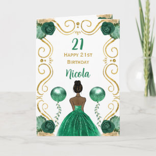 Mörk Skin Princess Grönt Grattis på födelsedagen Kort