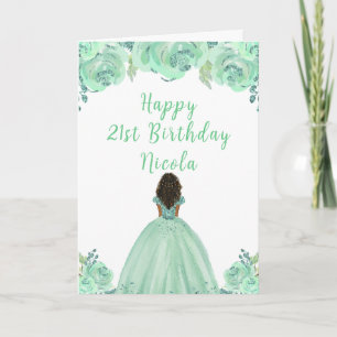 Mörk Skin Princess Mint Blommigt Födelsedagsfest Kort
