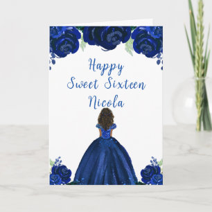 Mörk Skin Princess Navy Blue Blommigt Sweet sixtee Kort
