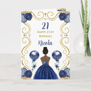 Mörk Skin Princess Navy Grattis på födelsedagen Kort