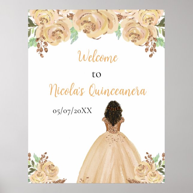 Mörk Skin Princess Peach Quinceanera Välkommen Poster (Framsidan)