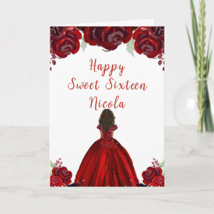 Mörk Skin Princess Red Blommigt Sweet sixteen Kort