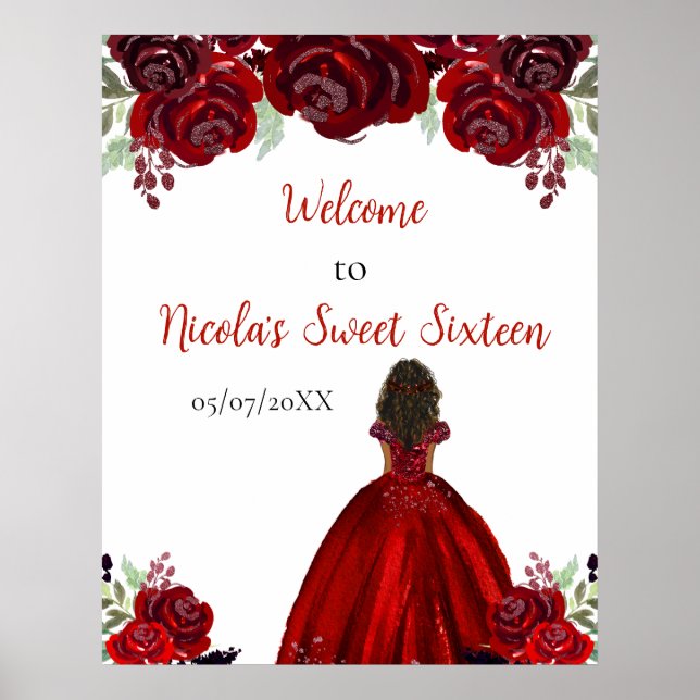 Mörk Skin Princess Red Sweet sixteen Welcome Poster (Framsidan)