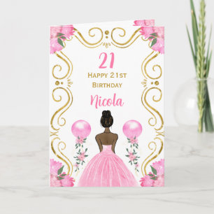 Mörk Skin Princess Rosa Grattis på födelsedagen Kort