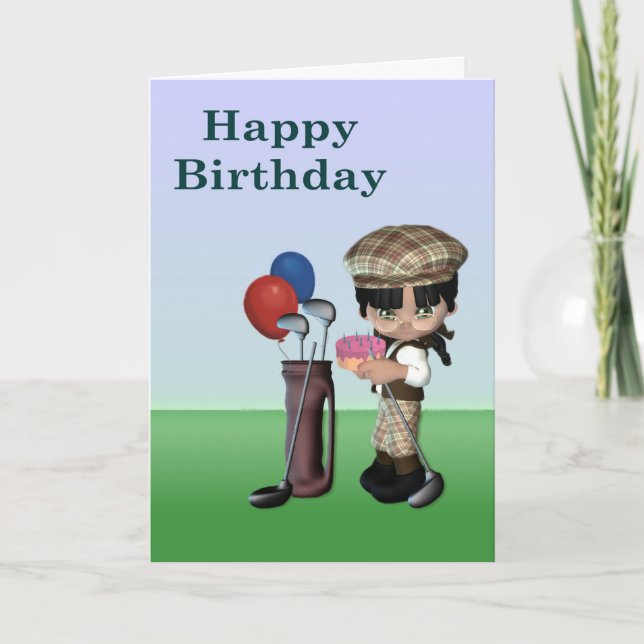 Mörk Skinned Young Golfer Card Kort (Framsida)