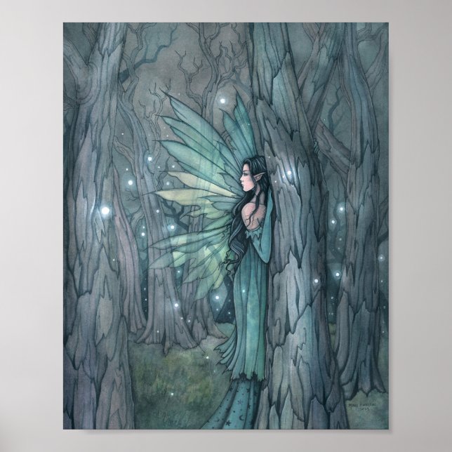 Mörk Skog Älva Mystisk Fantasy Konst  Poster (Framsidan)