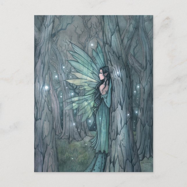 Mörk Skog Älva Mystisk Fantasy Konst  Vykort (Framsida)