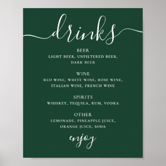 Mörk Skog Grön Bröllopsdryck Meny | Barskylt Poster