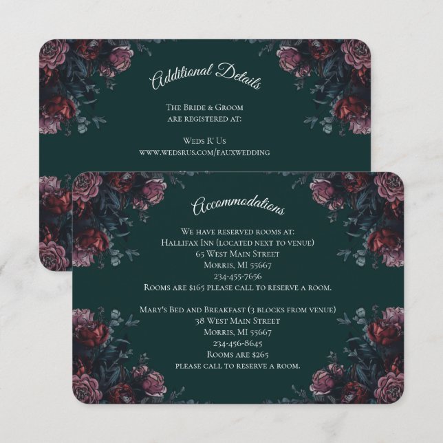 Mörk Skog Grön Elegant Bröllop Marinrödt Rosa-lila Tilläggskort (Fram/baksida)