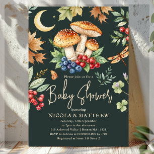 Mörk Skog Höstsvamp Baby Shower Inbjudningar