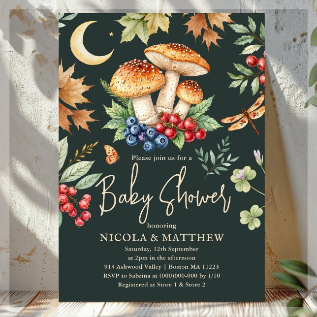 Mörk Skog Höstsvamp Baby Shower Inbjudningar (Skapare uppladdad)