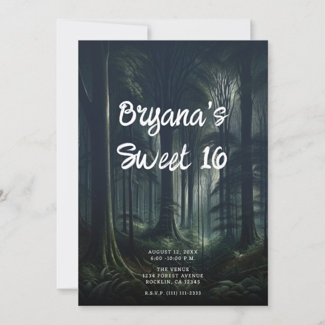 Mörk Skog i Skymningen Sweet 16 Inbjudningar (Framsida)