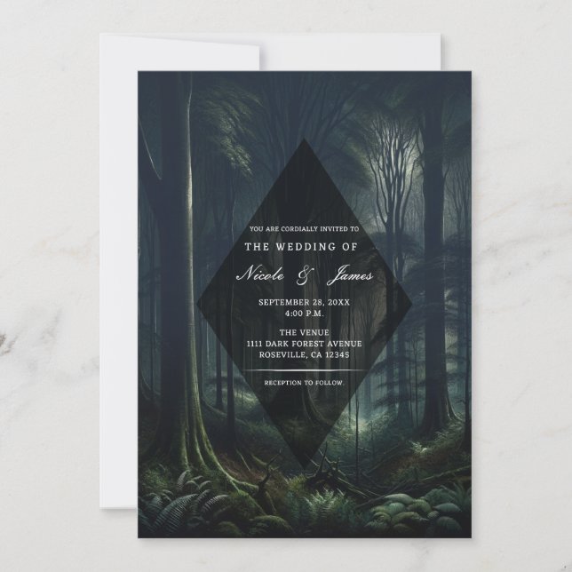 Mörk Skog vid Twilight Bröllop Inbjudningar (Framsida)