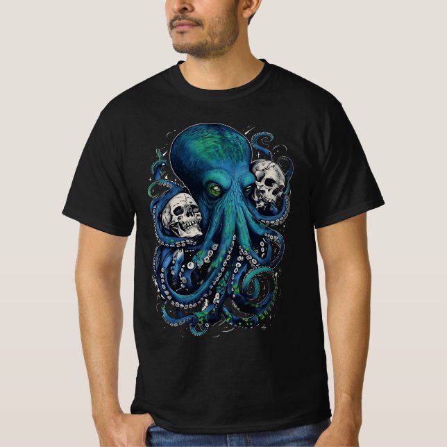 Mörk Skull Art - Gothic Octopus Horror T-shirt (Framsida)