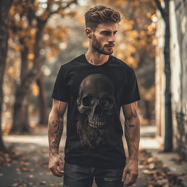 Mörk Skull med Beard Art | Dödssymbol T Shirt (Skapare uppladdad)
