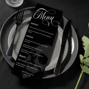 Mörk Skull Vackert skript Goth Bröllop Menu Meny