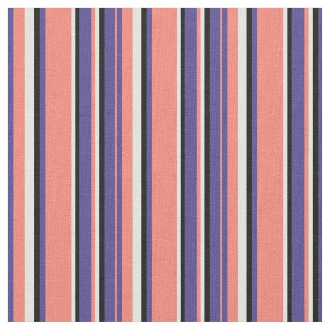 Mörk Slate Blue, Salmon, Light Cyan & Black Linjer Tyg (Närbild)