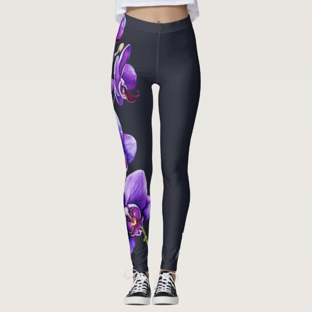 Mörk Slate Grått, Lila Orchid Leggings (Framsida)
