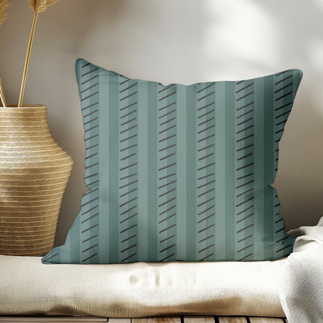 Mörk Slate Grönt Modern Boho Rand Kudde (Skapare uppladdad)
