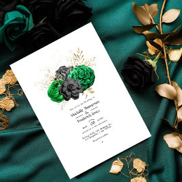 Mörk smaragd och guld blommande bröllop inbjudningar