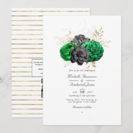Mörk smaragd och guld blomster QR-kod RSVP bröllop Inbjudningar
