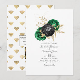 Mörk smaragd och guld blomster QR-kod RSVP bröllop Inbjudningar