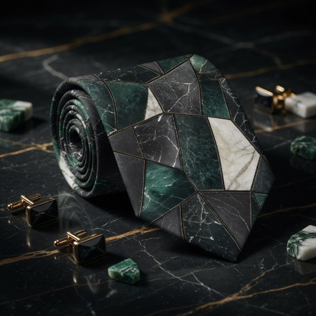 Mörk smaragd och kolmarmor geometrisk mosaik slips (Skapare uppladdad)