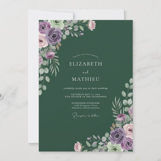 Mörk Smaragd Ranunculus Eucalyptus Bröllop Inbjudningar (Framsida)