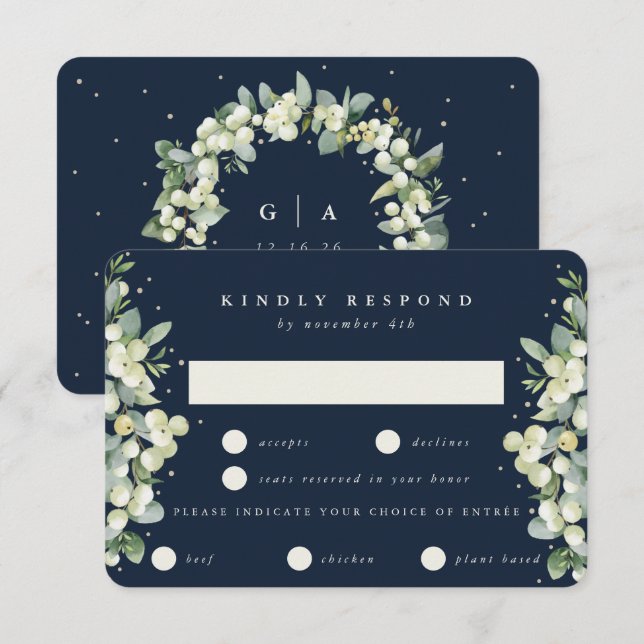Mörk Snowberry+Eucalyptus Edged Bröllop OSA Kort (Fram/baksida)