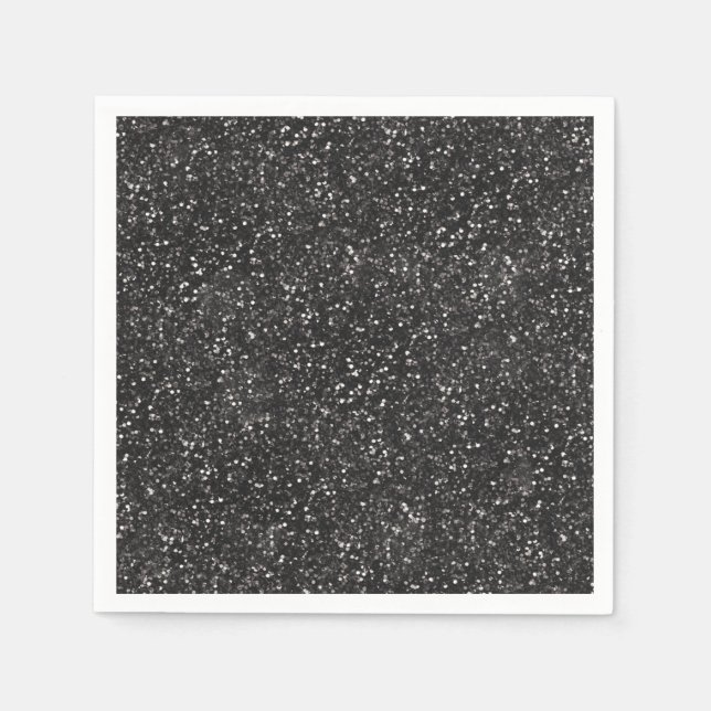Mörk Snyggt Silver Grått Black Glitter Pappersservett (Framsidan)