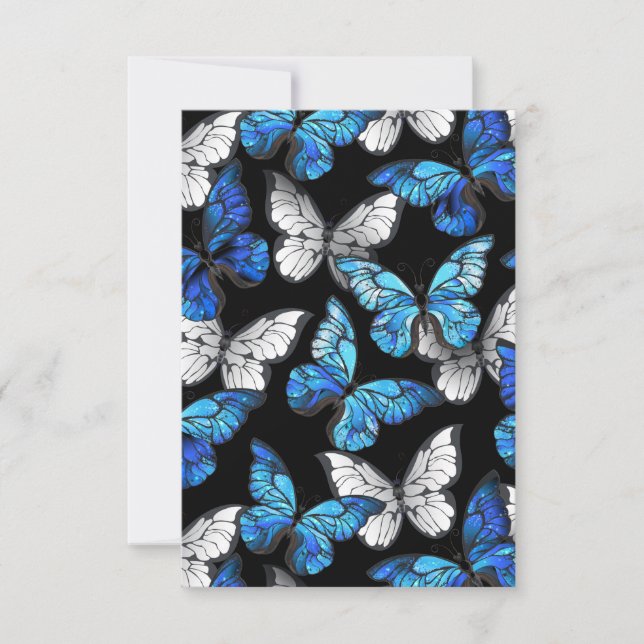 Mörk Sömlöst Mönster med Blue Butterflies Morpho (Framsida)