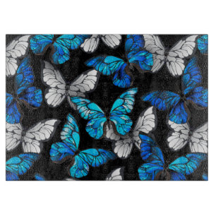 Mörk Sömlöst Mönster med Blue Butterflies Morpho