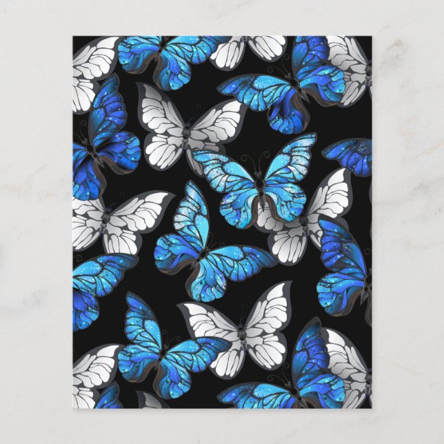 Mörk Sömlöst Mönster med Blue Butterflies Morpho (Framsida)