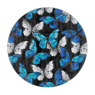 Mörk Sömlöst Mönster med Blue Butterflies Morpho