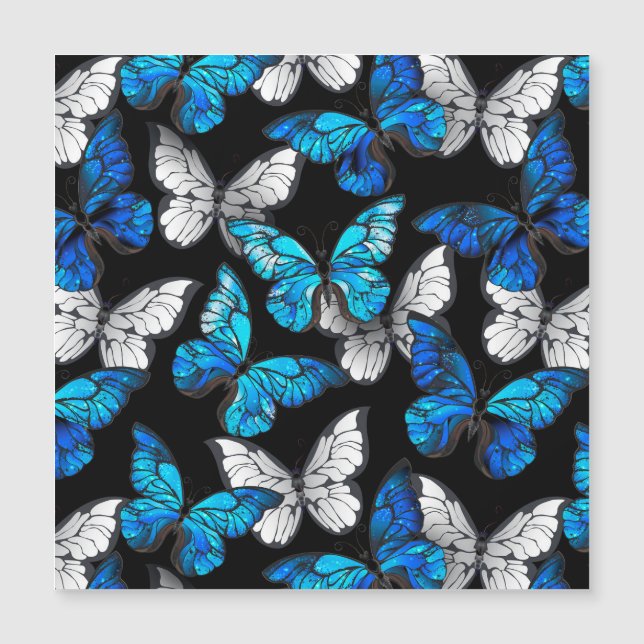 Mörk Sömlöst Mönster med Blue Butterflies Morpho (Framsida)