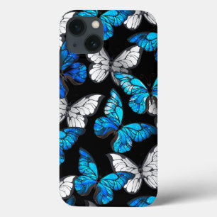 Mörk Sömlöst Mönster med Blue Butterflies Morpho
