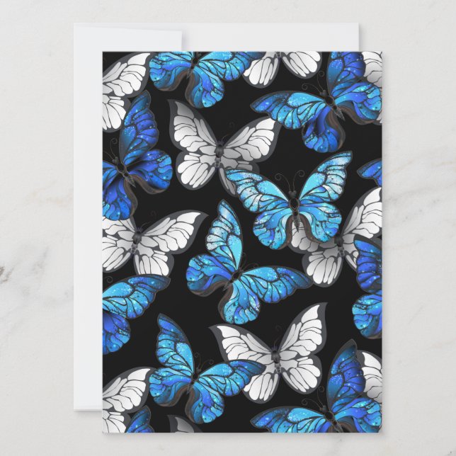 Mörk Sömlöst Mönster med Blue Butterflies Morpho (Framsida)