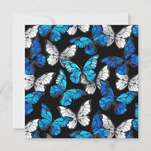 Mörk Sömlöst Mönster med Blue Butterflies Morpho Anteckningskort (Framsida)