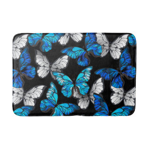 Mörk Sömlöst Mönster med Blue Butterflies Morpho Badrumsmatta