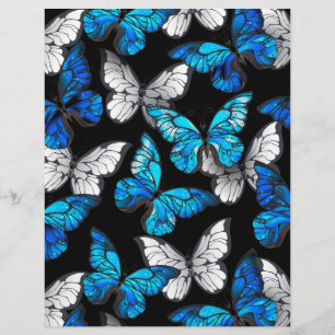 Mörk Sömlöst Mönster med Blue Butterflies Morpho Brevhuvud